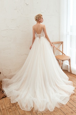 Elegant Spaghetti Straps Lace Up A-line Floor Length Lace Tulle Wedding Dresses_19