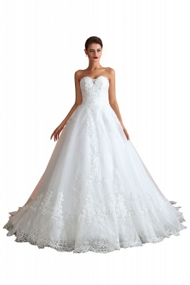 Floor Length Strapless Sweetheart A-line Gorgeous Lace Wedding Dresses_1