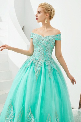 Glamorous Off the Shoulder Sweetheart Applique A-line Floor Length Prom Dresses_15