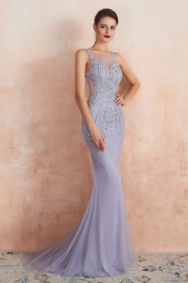 Sleeveless Bateau Beaded Sexy Long Mermaid Prom Dresses | Elegant Lilac Evening Dresses_8