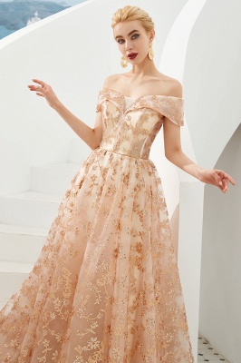 Gorgeous Off the Shoulder A-line Floor Length Lace Prom Dresses | Long Evening Dresses_6