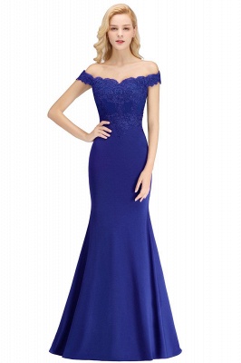 Mermaid Off-the-shoulder Long Appliques Satin Bridesmaid Dress_5