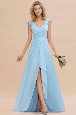 Elegant A-Line V-neck Chiffon High Low Ruffles Backless Prom Dress_1