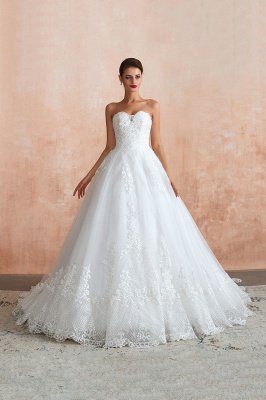 Floor Length Strapless Sweetheart A-line Gorgeous Lace Wedding Dresses_2