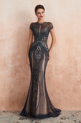 Cap Sleeves Keyhole Jewel Gorgeous Beaded Long Prom Dresses | Elegant Long Evening Dresses_14