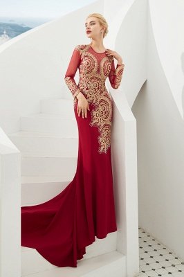 Gorgeous Form-fitting Long Sleeves Floor Length Prom Dresses | Long Beaded Evening Dresses_8