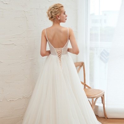 Elegant Spaghetti Straps Lace Up A-line Floor Length Lace Tulle Wedding Dresses_15