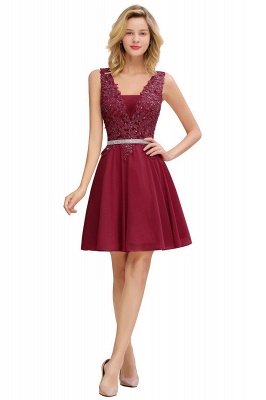 Cute Deep V-neck Knee Length Belt Beaded Short Homecoming Dresses_2