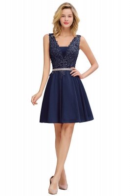 Cute Deep V-neck Knee Length Belt Beaded Short Homecoming Dresses_3