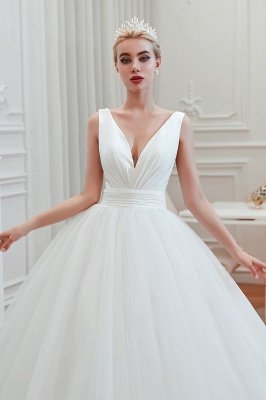 Elegant Floor Length V-neck Straps Belted A-line Tulle Wedding Dresses_10