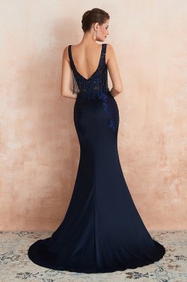Bateau Backless Beaded Sexy Long Mermaid Prom Dresses | Glamorous Floor Length Evening Dresses_4