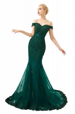 Gorgeous Off the Shoulder Jade Long Mermaid Prom Dresses | Floor Length Evening Dresses_9