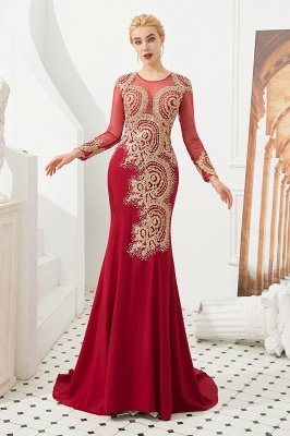 Gorgeous Form-fitting Long Sleeves Floor Length Prom Dresses | Long Beaded Evening Dresses_4