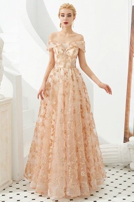 Gorgeous Off the Shoulder A-line Floor Length Lace Prom Dresses | Long Evening Dresses_3