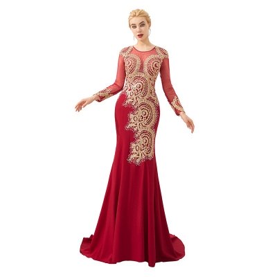 Gorgeous Form-fitting Long Sleeves Floor Length Prom Dresses | Long Beaded Evening Dresses_17