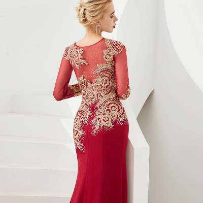 Gorgeous Form-fitting Long Sleeves Floor Length Prom Dresses | Long Beaded Evening Dresses_15