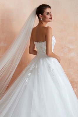Floor Length Strapless Sweetheart A-line Gorgeous Lace Wedding Dresses_6