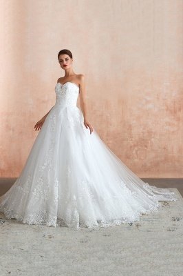 Floor Length Strapless Sweetheart A-line Gorgeous Lace Wedding Dresses_11