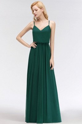 Dark-Green Chiffon A-Line Elegant Spaghetti-Straps Bridesmaid Dress_1