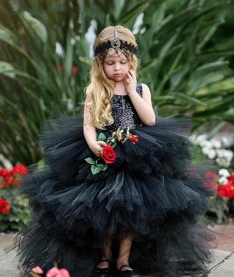 Jewel Sleeveless Hi-Lo Open Back Sequins Tulle Ball Gown Flower Girl Dresses_1