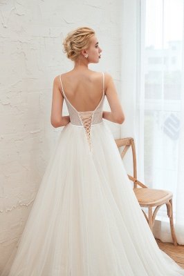 Elegant Spaghetti Straps Lace Up A-line Floor Length Lace Tulle Wedding Dresses_17