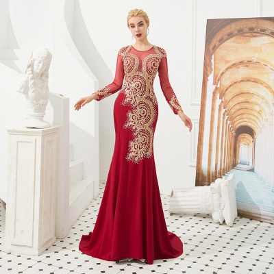 Gorgeous Form-fitting Long Sleeves Floor Length Prom Dresses | Long Beaded Evening Dresses_18