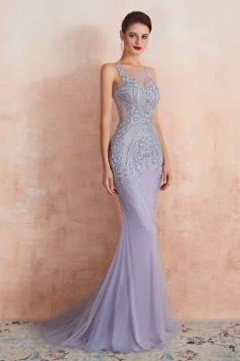 Sleeveless Bateau Beaded Sexy Long Mermaid Prom Dresses | Elegant Lilac Evening Dresses_6