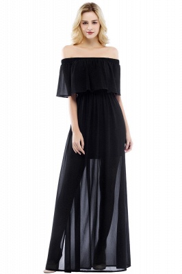 A-line Off-the-shoulder Floor Length Black Chiffon Bridesmaid Dress_2