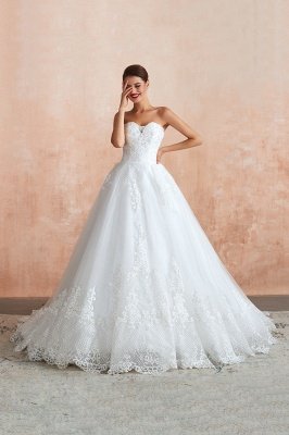 Floor Length Strapless Sweetheart A-line Gorgeous Lace Wedding Dresses_10