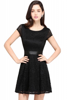 A-line Scoop Black Lace Homecoming Dress with Sash_6