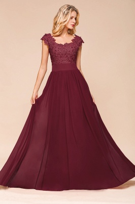 Cap Sleeve Scoop Lace Beading Floor Length Formal Evening Dresses | A Line Chiffon Sexy Prom Dresses_10