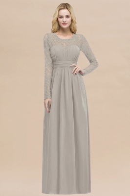 Elegant A-Line  Jewel Long Sleeves Ruffles Floor-Length Bridesmaid Dresses_2