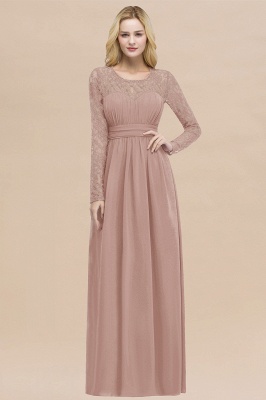 Elegant A-Line  Jewel Long Sleeves Ruffles Floor-Length Bridesmaid Dresses_1