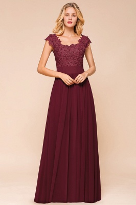 Cap Sleeve Scoop Lace Beading Floor Length Formal Evening Dresses | A Line Chiffon Sexy Prom Dresses_7