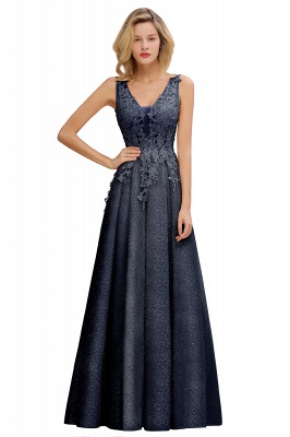 Elegant Sleeveless V-neck Floor Length Appliques Prom Dresses | Backless Evening Dresses_5