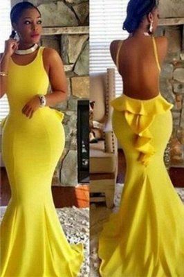Yellow Scoop Mermaid Prom Dresses | Sexy Open Back Evening Gown_2