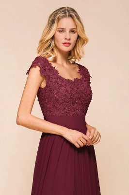 Cap Sleeve Scoop Lace Beading Floor Length Formal Evening Dresses | A Line Chiffon Sexy Prom Dresses_9