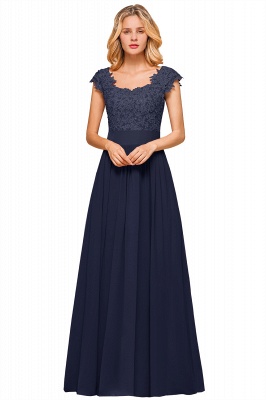 Cap Sleeve Scoop Lace Beading Floor Length Formal Evening Dresses | A Line Chiffon Sexy Prom Dresses_4