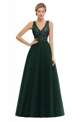 Sleeveless A-line Sequin Tulle Prom Dresses | Evening Dress_4