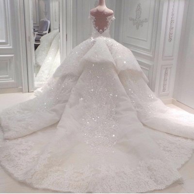 Off The Shoulder Sweetheart Illusion Back Lace Applique Beading Ball Gown Wedding Dresses_2