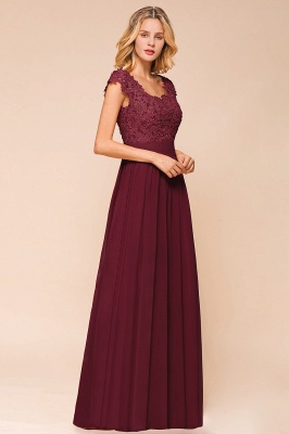 Cap Sleeve Scoop Lace Beading Floor Length Formal Evening Dresses | A Line Chiffon Sexy Prom Dresses_13