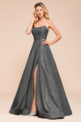 Attractive Strapless Front Slit A Line Prom Dresses | Criss Cross Sequined Evening Dresses_6