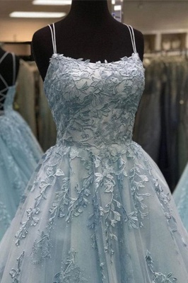 Elegant Spaghetti Strap Strapless Backless Applique Lace A Line Prom Dresses | Sleeveless Evening Dresses_5