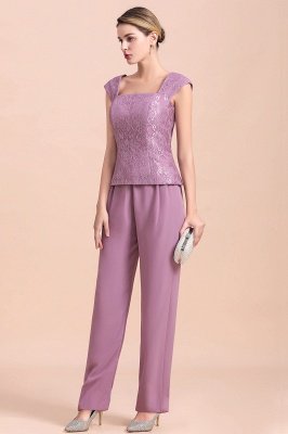 Lilac Chiffon Mother of Bride Pant Suits with Half Sleeves Jacket_9