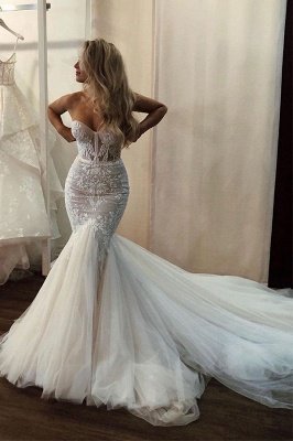 Sweetheart Strapless Applique Mermaid Wedding Dresses | Sexy Ruffles Bridal Gown_1