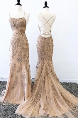 Criss-cross Straps Lace Fitted Long Prom Dresses | Trendy Applique Evening Dresses_3