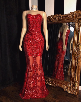 Sparkly Strapless Sweetheart Floor Length Red Prom Dresses_2