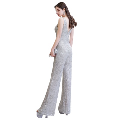 Women's Fashion V-neck Straps Sparkly Sequin Prom Jumpsuit_27