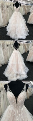 Chic V-Neck A-Line Sleeveless Floor length Tulle Wedding Dress with Ruffles_4