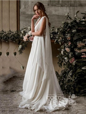 Bateau Backless A-Line Tulle Lace Floor-length Ruffles Wedding Dress_2